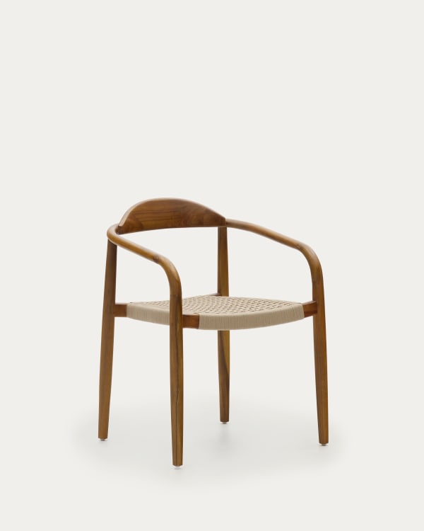 Nina stackable chair in solid acacia wood with walnut finish and beige rope seat FSC 100%