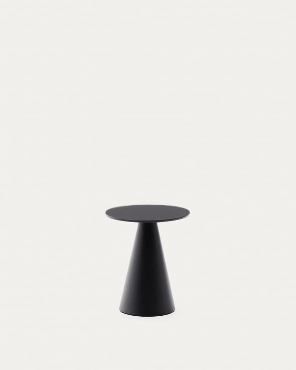 Wilshire side table with frosted tempered glass and steel with matt black painted finish Ø35cm