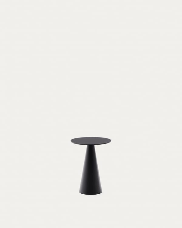 Wilshire side table with frosted tempered glass and steel with matt black painted finish Ø30cm