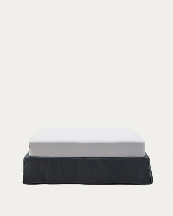 Anthracite grey linen and cotton Jaira base with removable cover for a 150 x 190 cm mattress