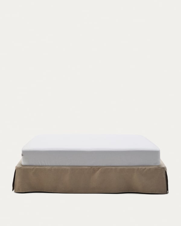 Bettgestell mit abnehmbarem Bezug Jaira aus Leinen und Baumwolle taupe für eine Matratze von 180 x 200 cm