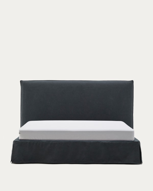 Anthracite grey linen and cotton Jaira bed with removable cover for a 180 x 200 cm FSC Mix Credit mattress