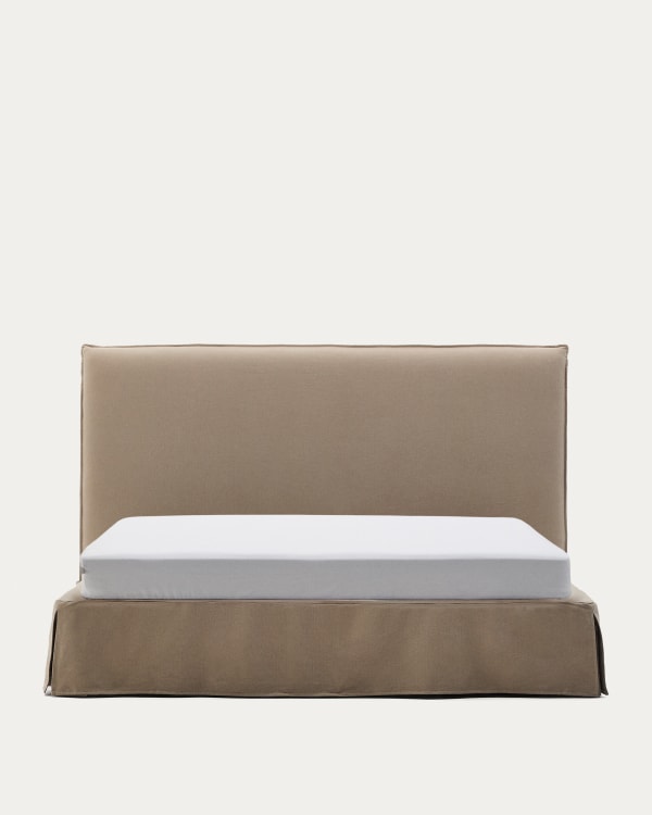 Jaira bed with removable linen and cotton cover in taupe for a 180 x 200 cm FSC Mix Credit mattress