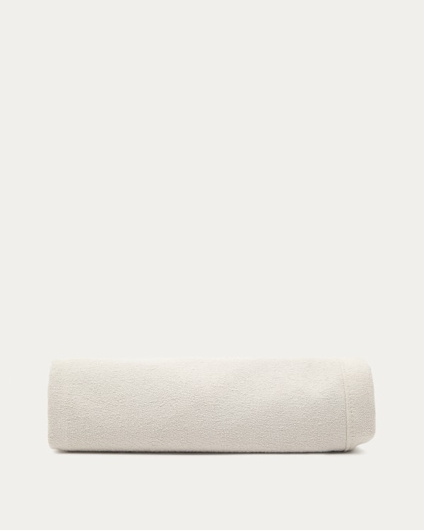 Bezug für Bett Odum aus beigefarbenem Micro-Bouclé für eine Matratze von 160 x 200 cm