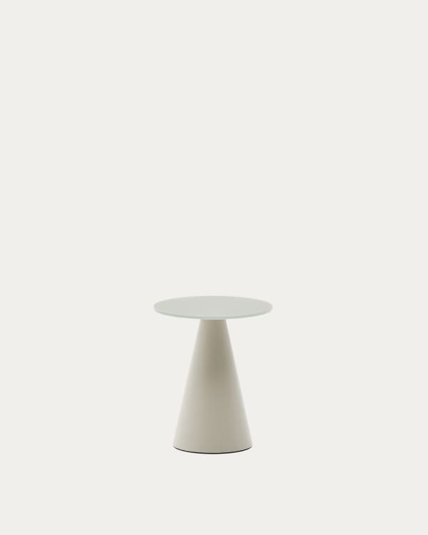 Wilshire Beistelltisch aus gehärtetem Milchglas und Stahl matt grau lackiert Ø35 cm