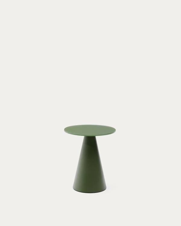 Wilshire side table with frosted tempered glass and matt green painted steel finish Ø35cm