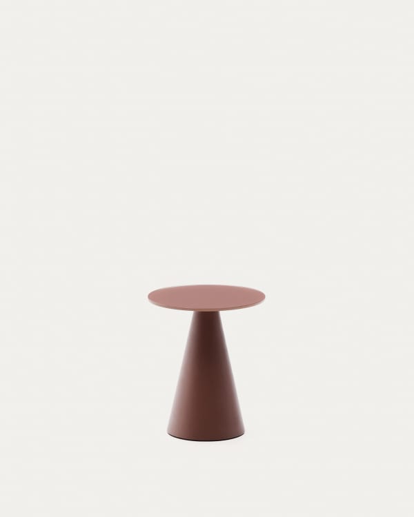 Wilshire side table with frosted tempered glass and matt terracotta painted steel finish Ø35cm