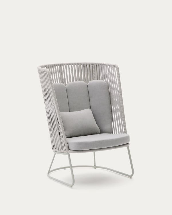 Saconca outdoor armchair with high backrest made of rope cord and grey galvanised steel