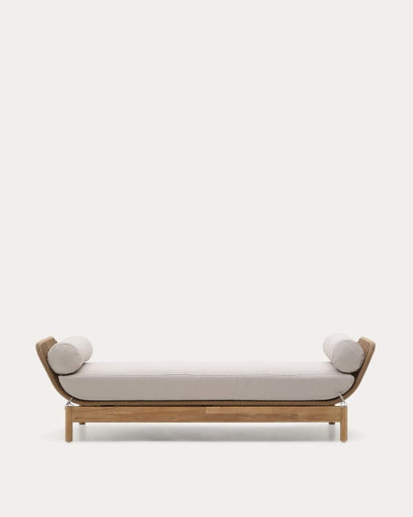 Catalina sun lounger, in beige cord and solid FSC 100% acacia wood