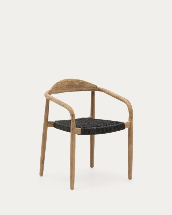 Nina stackable chair in solid acacia wood and black rope seat FSC 100%