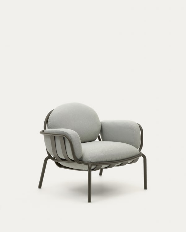 Poltrona da esterno Joncols con rivestimento grigio con struttura in alluminio e finitura verde