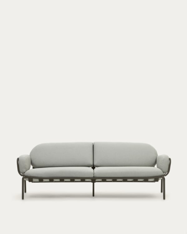 Divano da esterno Joncols a 3 posti con rivestimento grigio con struttura in alluminio e finitura verde 225 cm
