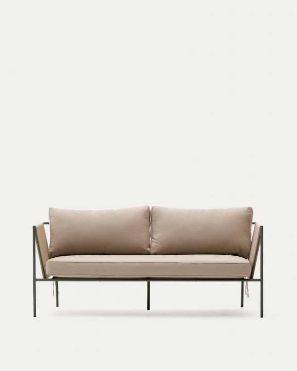Zivia outdoor 3-seater sofa in ecru rope cord and green galvanised steel 178cm