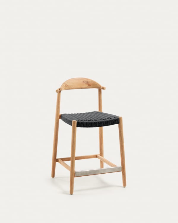 Nina Stool made of solid acacia wood with natural finish and black rope, height 62 cm