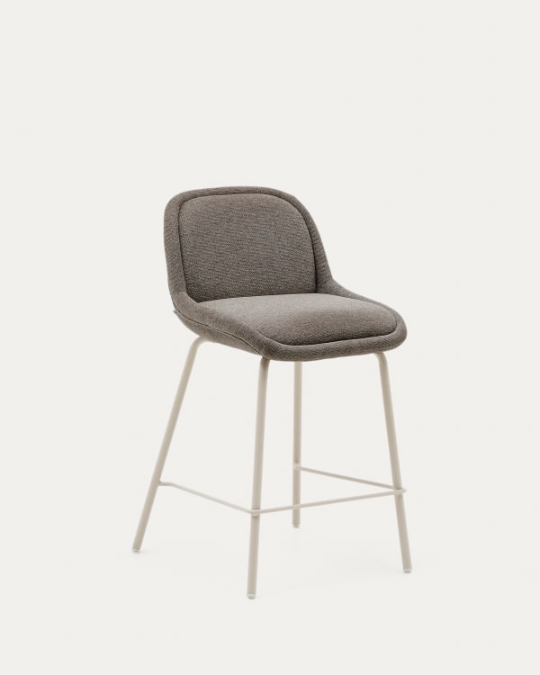 Tabouret Aimin en tissu chenille marron clair et pieds en acier finition beige 65 cm FSC Mix Credit