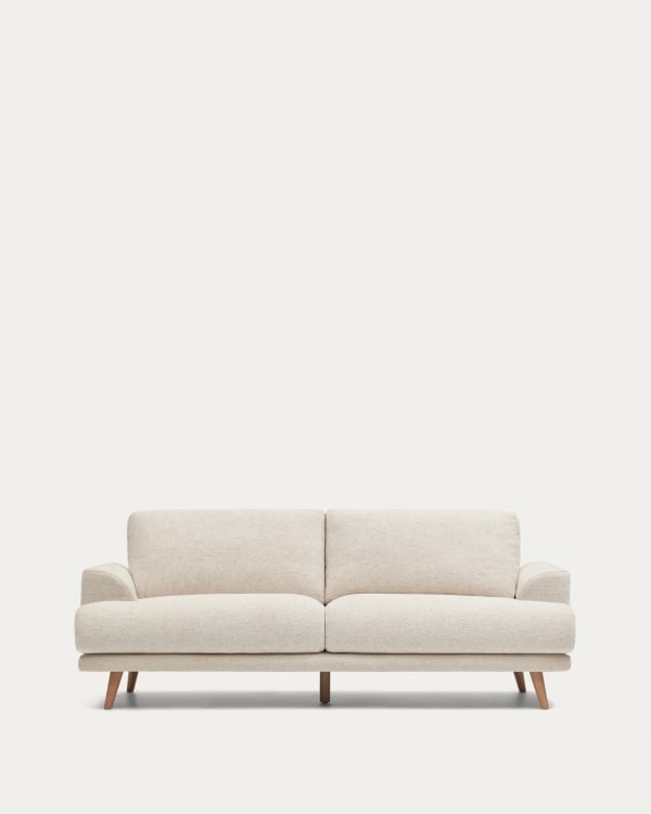 Karin 2-seater sofa in beige chenille with solid beech wood legs 210cm