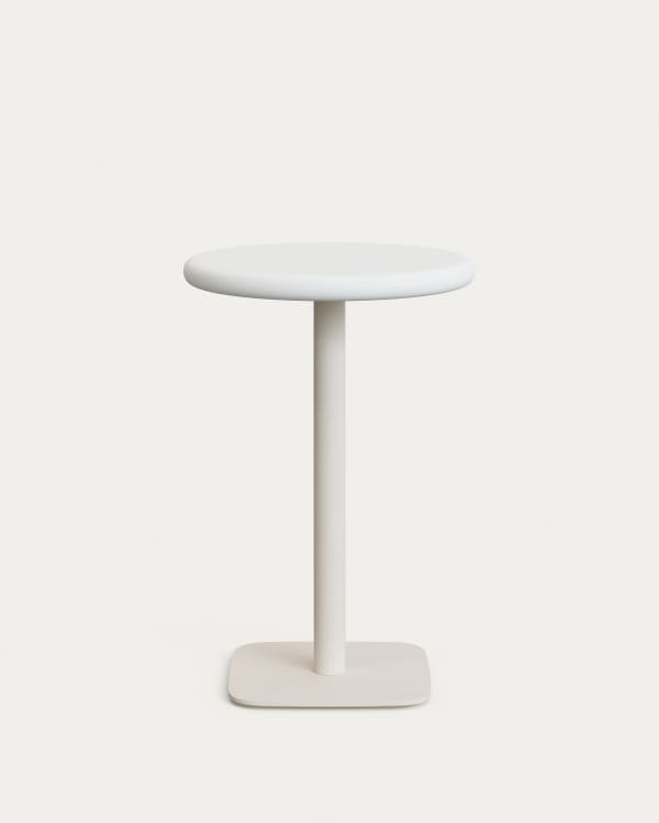 Dina outdoor tall round table with white cement top Ø70cm and white steel base 48x48x96cm