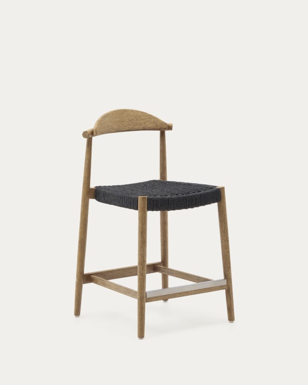 Nina Stool made of solid acacia wood with natural finish and black rope, height 62 cm