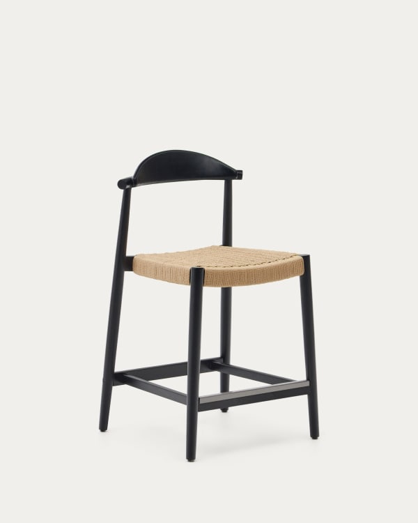 Nina stool made of solid acacia wood with black finish and beige rope height 62 cm