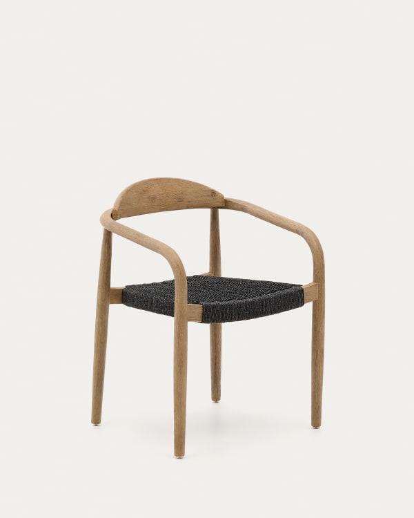 Nina stackable chair in solid acacia wood and black rope seat FSC 100%