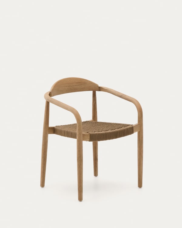 Nina stackable chair in solid acacia wood and beige rope seat FSC 100%