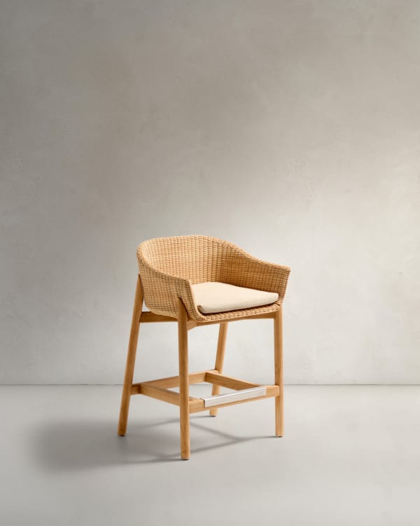 Galea stool in FSC 100% solid teak wood and synthetic rattan 65cm