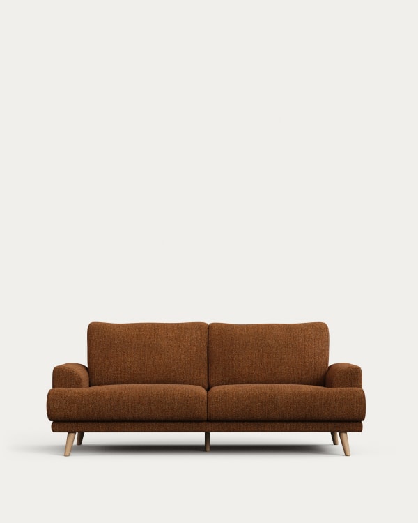 Karin 2-seater sofa dark orange with solid beech wood legs with natural finish, 210 cm