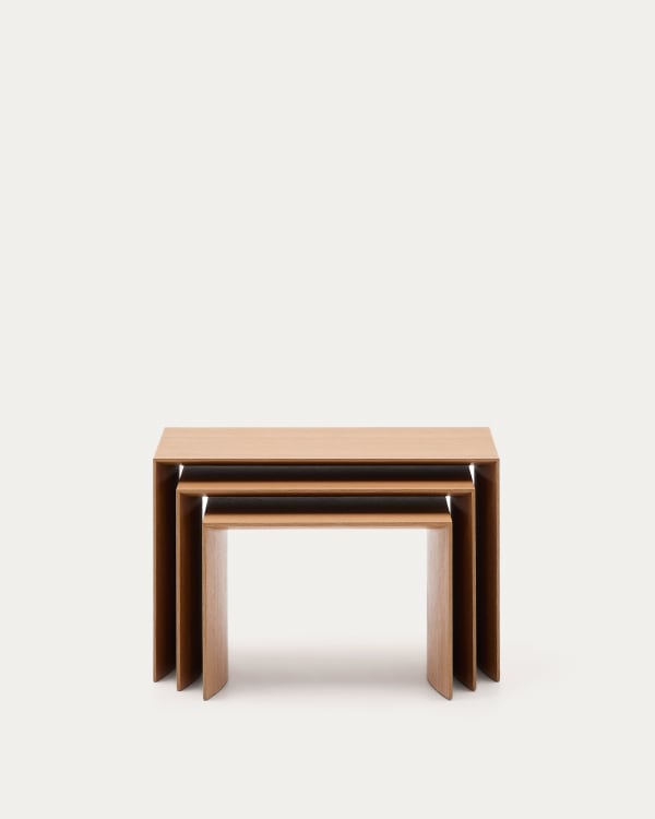 Litto set of 3 oak veneer nesting tables 60 x 40 / 51 x 36 / 42 x 31 cm