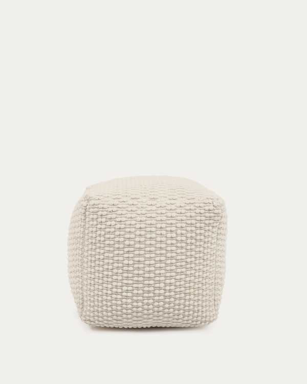 Mascarell pouffe, cotton and polyester in white, 45 x 45 cm