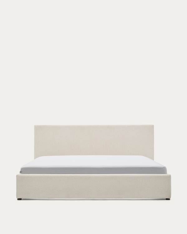 Nahiri beige chenille bed with storage base for 180 x 200cm mattress