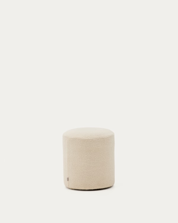 Kaeli footrest with removable cover in ecru bouclé Ø 43 cm