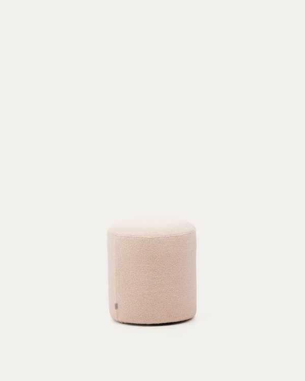 Kaeli footrest with removable cover in pink bouclé Ø 43 cm