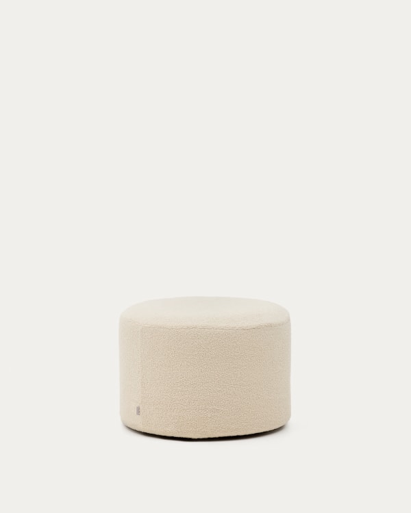 Kaeli footrest with removable cover in ecru bouclé Ø 60 cm