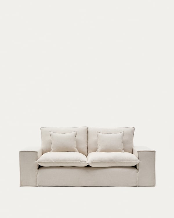 2-Sitzer Sofa Anarela mit abnehmbarem Bezug und beigen Leinenkissen 240 cm