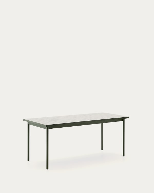 Maurina outdoor table in green galvanised steel with ecru-colored tiles 182 x 91cm