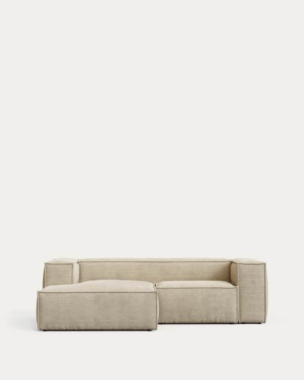 Blok fire-retardant 2-seater sofa with left chaise longue in thick ecru corduroy 240cm FSC Mix Credit