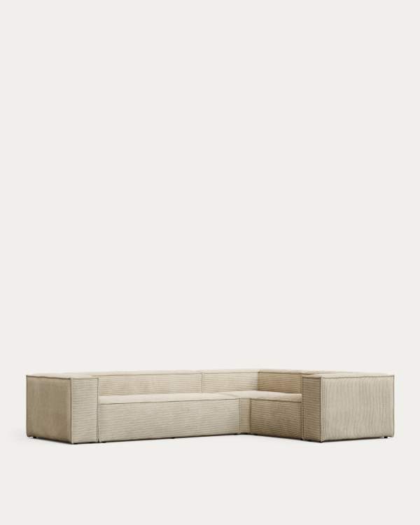 Blok fire-retardant 4-seater corner sofa in thick ecru corduroy 320x230/230x320cm FSC Mix Credit