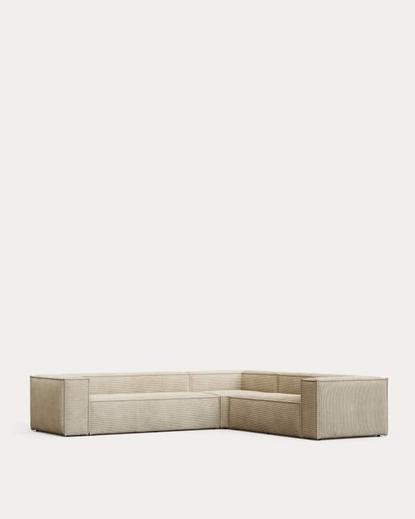 Blok fire-retardant 5-seater corner sofa in thick ecru corduroy 320x290/290x320cm FSC Mix Credit