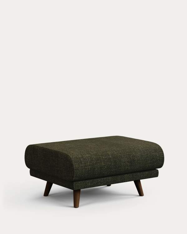 Karin footrest in green chenille with walnut-coloured solid beech wood legs 90 x 70 cm