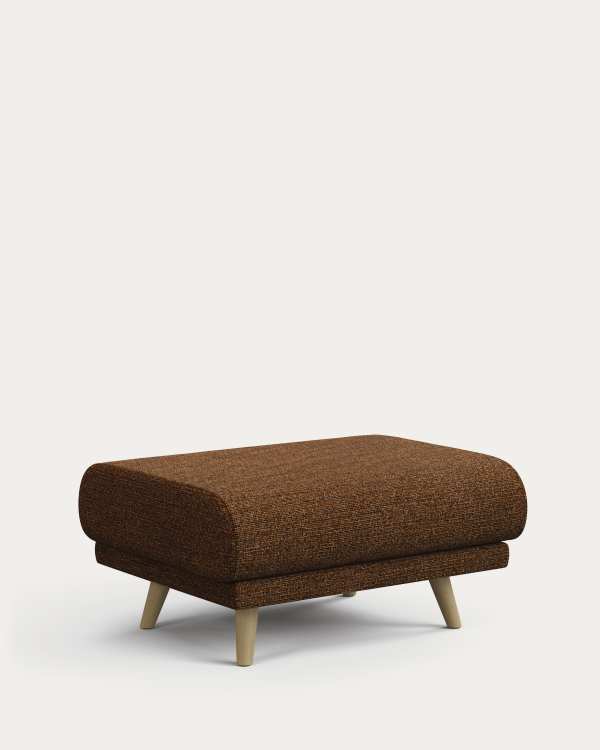 Karin footrest in dark orange chenille with solid beech wood legs 90 x 70 cm