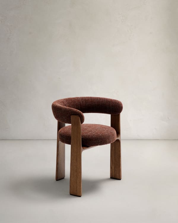 Granite fire-retardant chair (3 legs) in brown chenille and solid ash wood with walnut-coloured finish FSC 100%