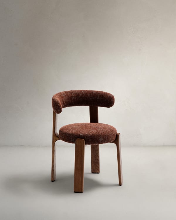 Granite fire-retardant chair in brown chenille and solid ash wood with walnut-coloured finish FSC 100%