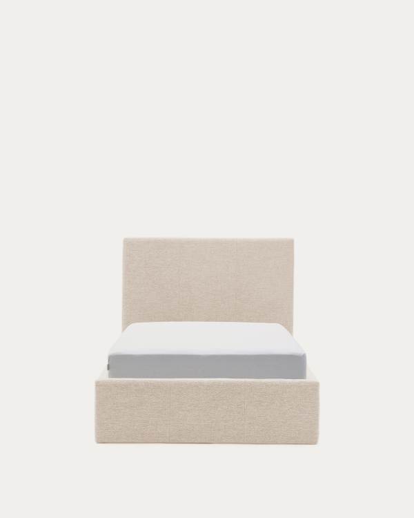 Nahiri beige chenille bed with storage base for 90 x 200cm mattress