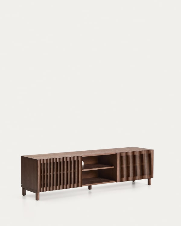 Beyla TV stand in ash veneer and solid ash wood with walnut finish 180 x 49.5cm FSC 100%