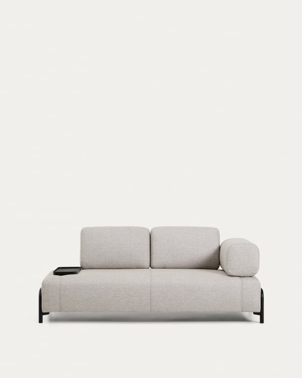 2-Sitzer-Sofa Compo in Graubeige mit kleinem Tablett und schwarzem Metallgestell 200 cm FSC Mix Credit