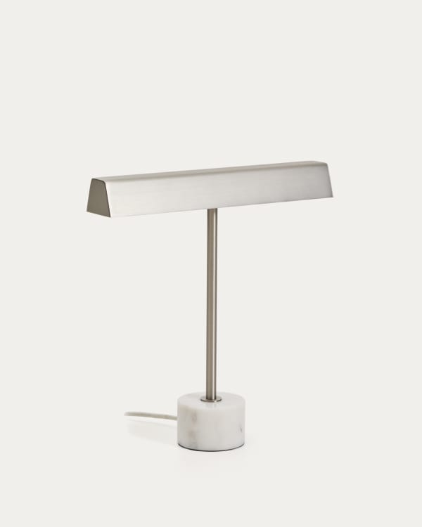 Lynor brushed metal table lamp with white marble base