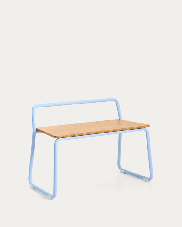 Bank Tinn aus Eschenfurnier und blauem Metallgestell 75 cm