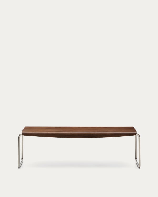 Bank Tarsel aus Nussbaumfurnier FSC 100% mit Gestell aus gebürstetem Edelstahl 142 cm