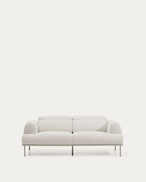 2-Sitzer-Sofa Aurum aus ecrufarbener Chenille mit verstellbarem Kopfteil und mattbeiger Metallbasis 214 cm FSC Mix Credit