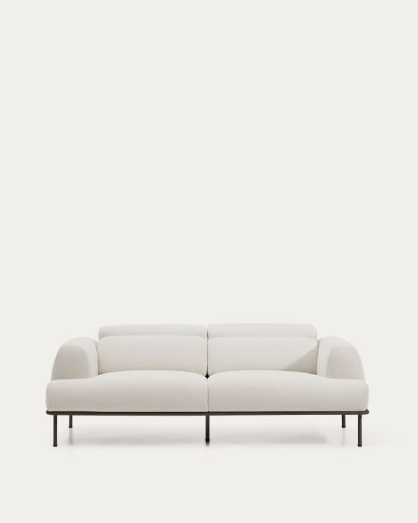 3-Sitzer-Sofa Aurum aus ecrufarbener Chenille mit verstellbarem Kopfteil und mattgrauer Metallbasis 234 cm FSC Mix Credit